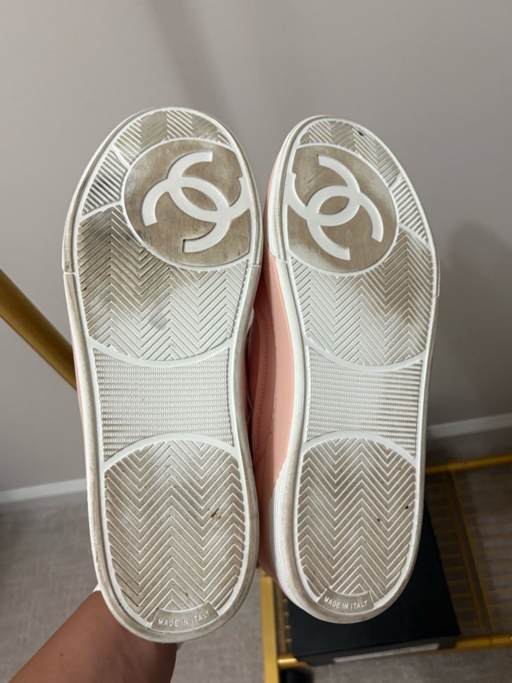 CHANEL Pink Leather Low-Top Sneakers with White Laces - Picture 8 of 8